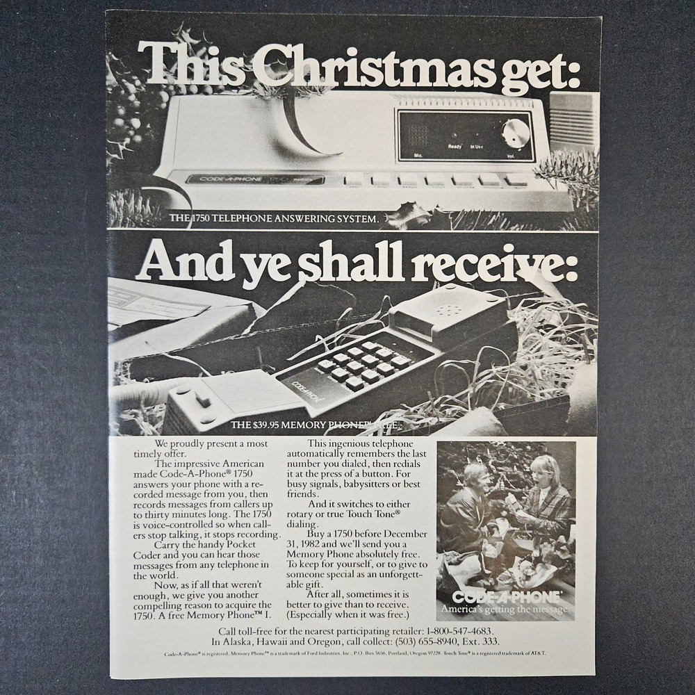 1983 Memory Code-A-Phone Ford Industries Vintage Print Ad Christmas Morning AT&T
